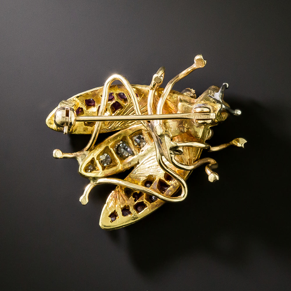 Antique 18K Diamond and Ruby Insect Brooch - 4