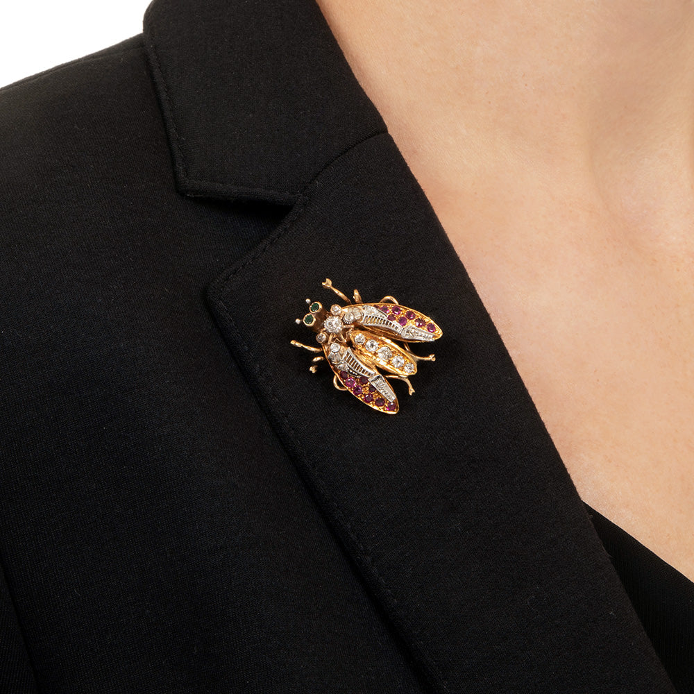Antique 18K Diamond and Ruby Insect Brooch - 5