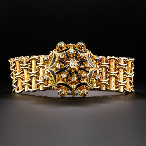 Antique Austro-Hungarian Diamond and Black Enamel Bracelet - 2