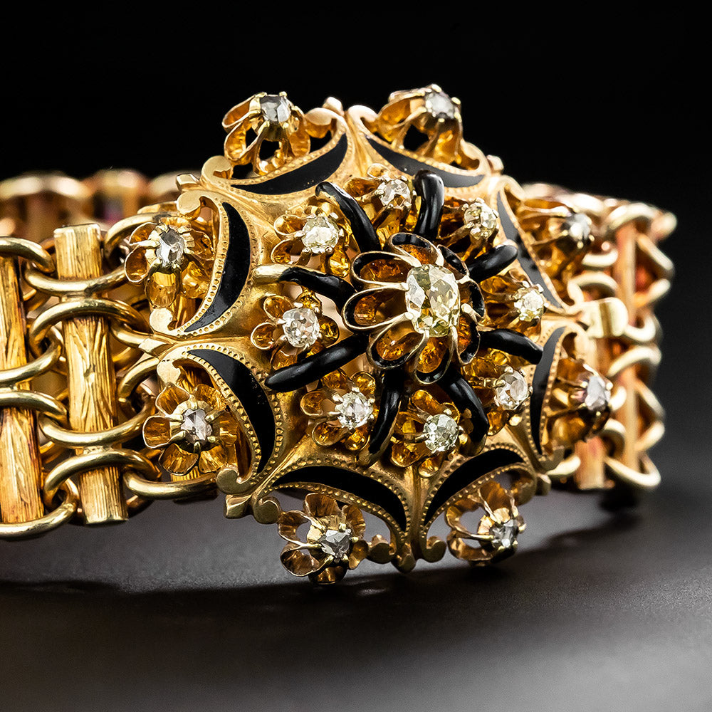 Antique Austro-Hungarian Diamond and Black Enamel Bracelet - 4