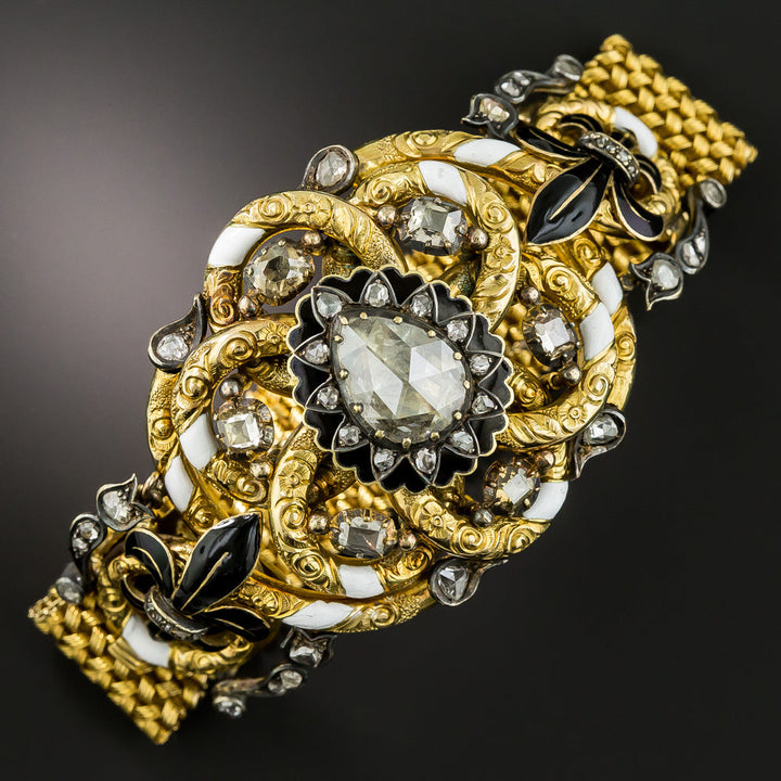 Antique Austro-Hungarian Diamond Enamel Fleur-de-Lys Bracelet