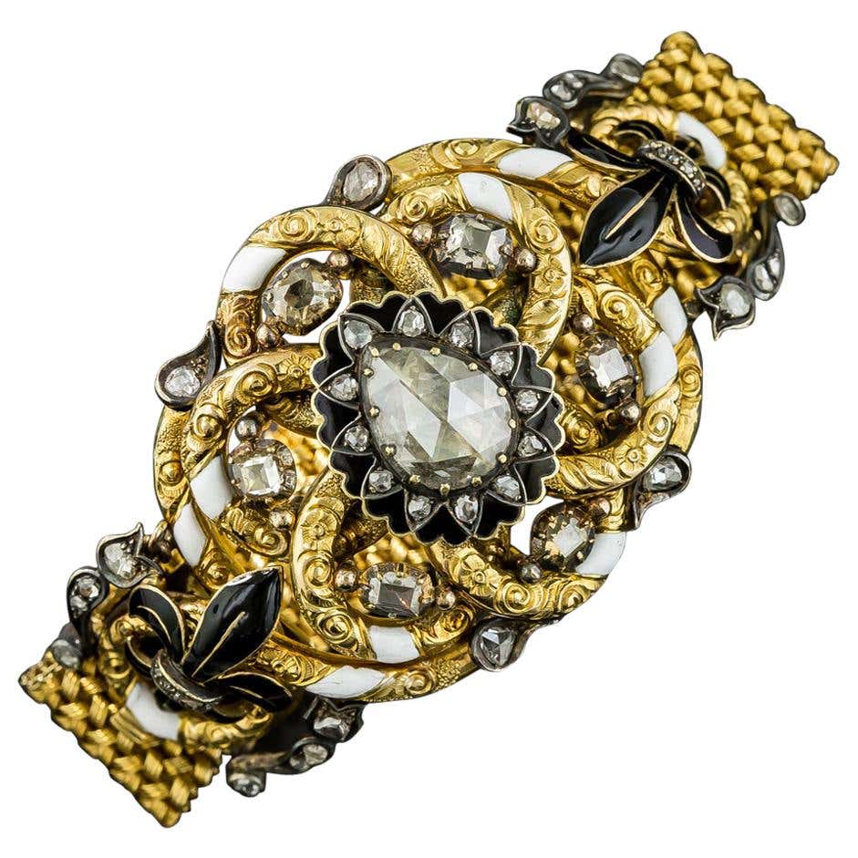 Antique Austro-Hungarian Diamond Enamel Fleur-de-Lys Bracelet - 2