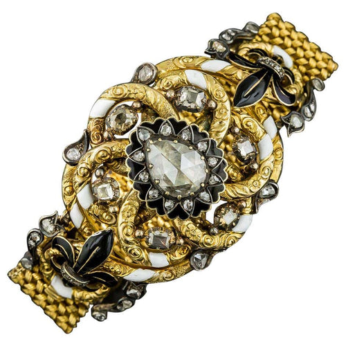 Antique Austro-Hungarian Diamond Enamel Fleur-de-Lys Bracelet - 2