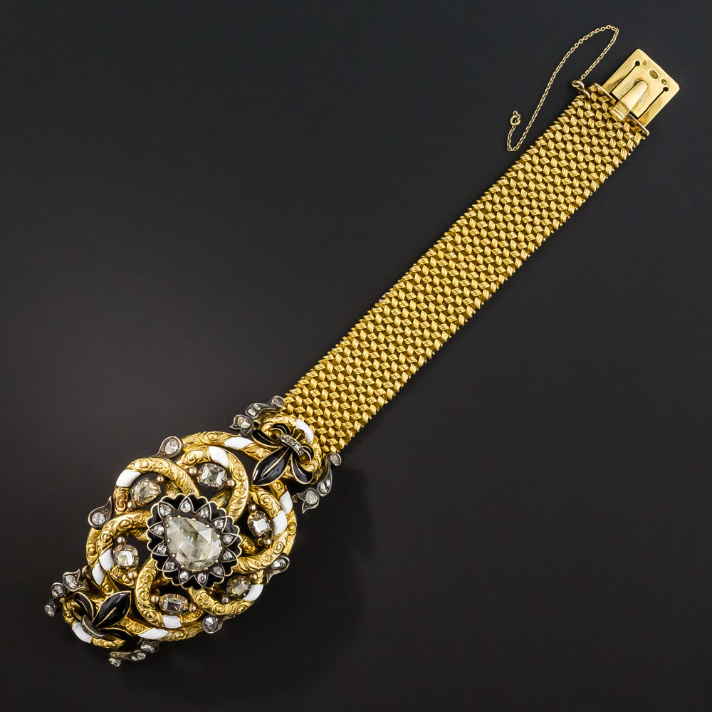 Antique Austro-Hungarian Diamond Enamel Fleur-de-Lys Bracelet - 3