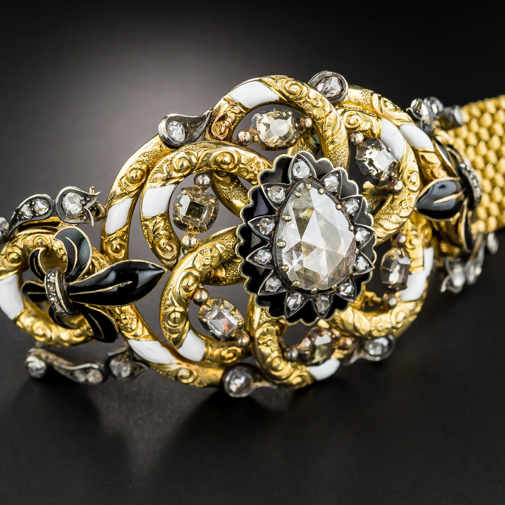 Antique Austro-Hungarian Diamond Enamel Fleur-de-Lys Bracelet - 4