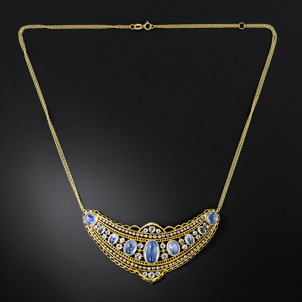 Antique Cabochon No-Heat Sapphire and Diamond Necklace, Circa 1900 - 3