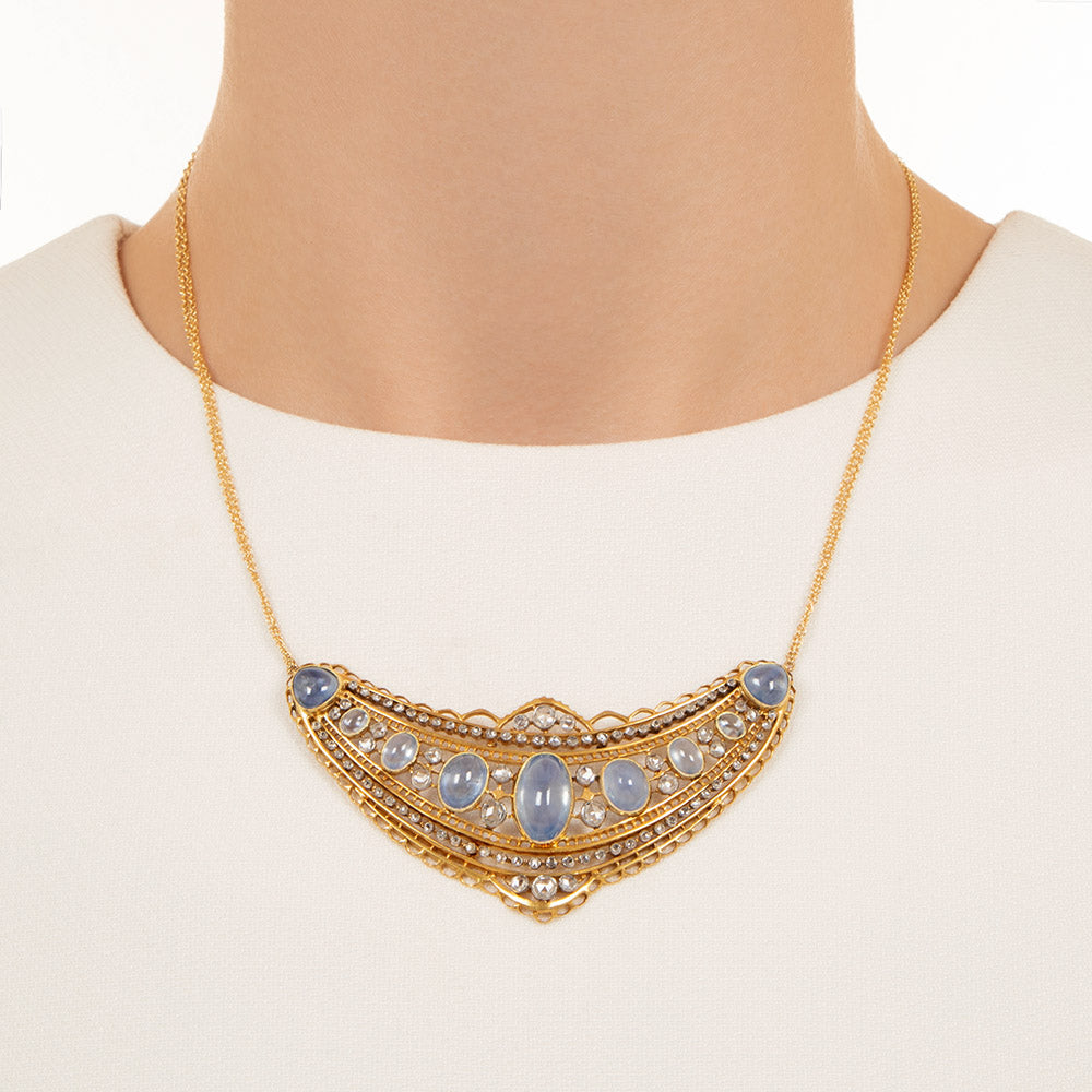 Antique Cabochon No-Heat Sapphire and Diamond Necklace, Circa 1900 - 4
