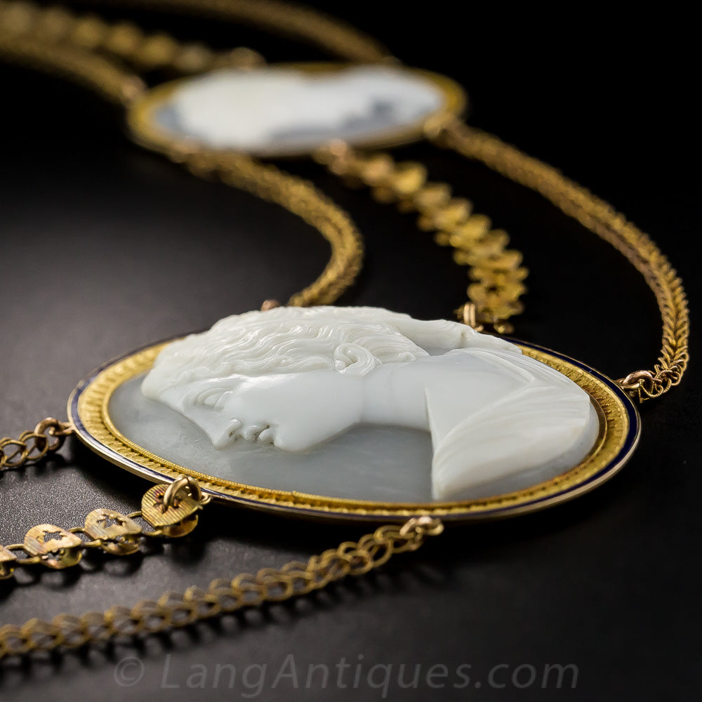 Antique Cameo Necklace and Earrings Set - 11