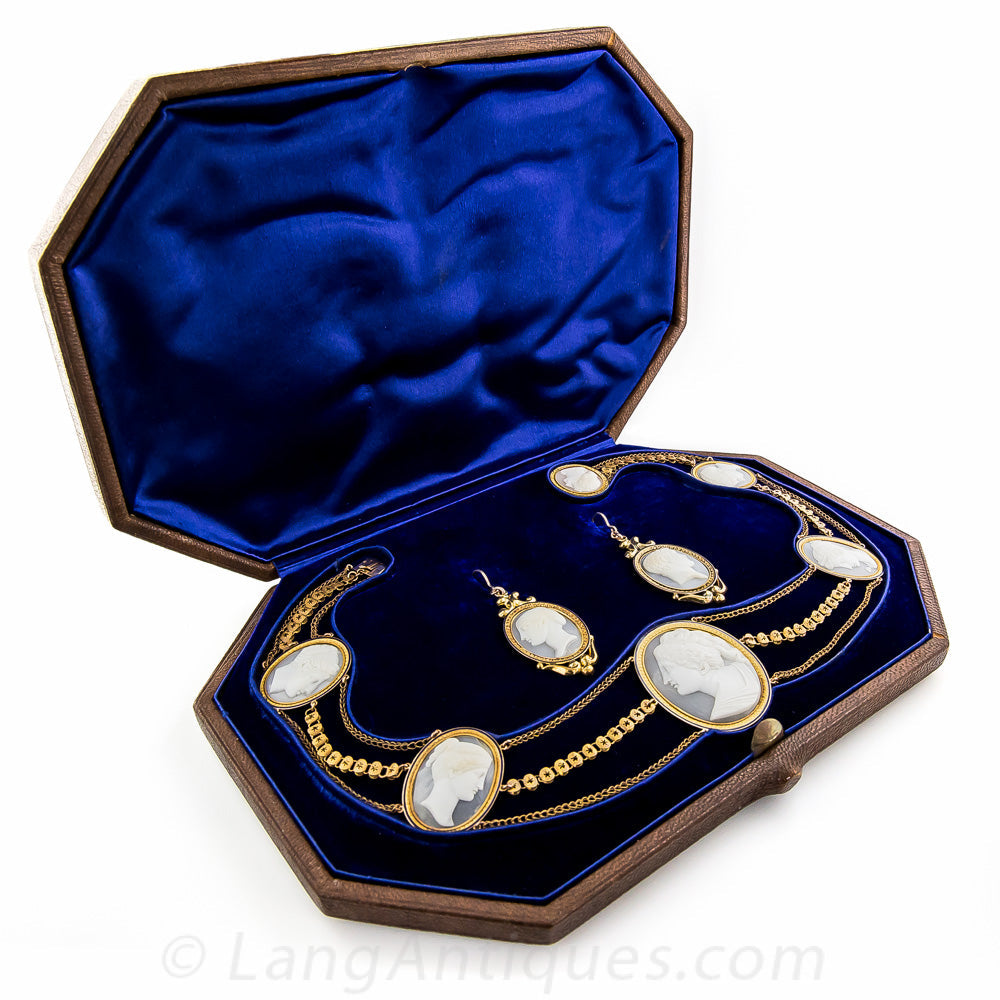 Antique Cameo Necklace and Earrings Set - 4