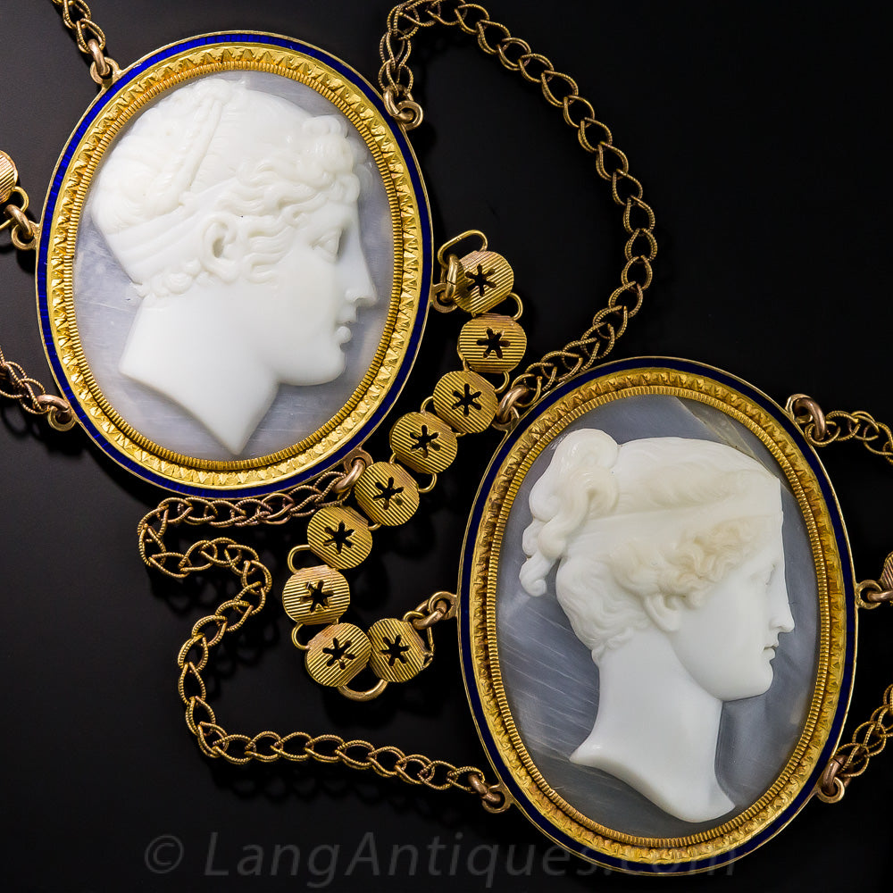 Antique Cameo Necklace and Earrings Set - 6