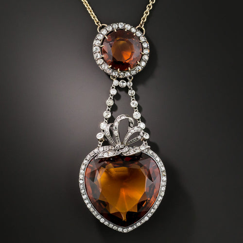 Antique Citrine and Diamond Necklace, French - 2