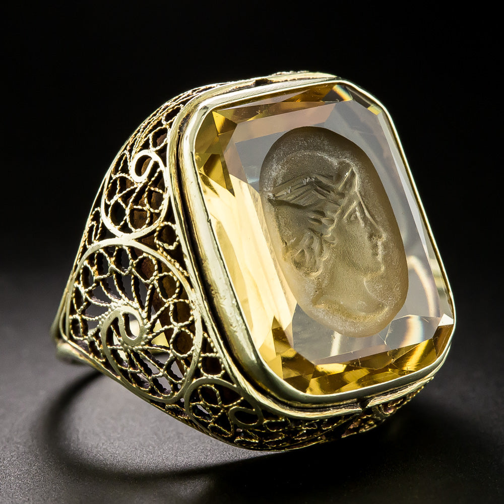 Antique Citrine Hermes Intaglio Filigree Ring - 3