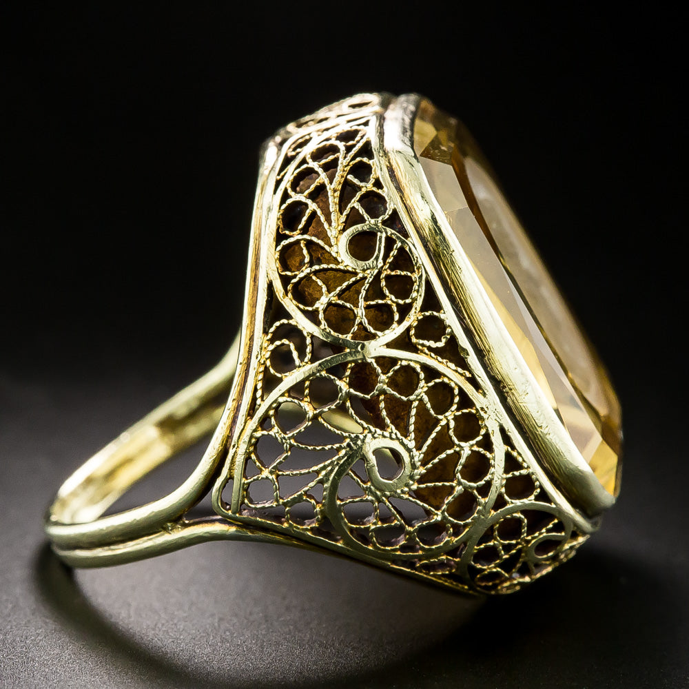 Antique Citrine Hermes Intaglio Filigree Ring - 4