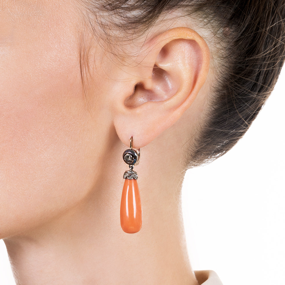 Antique Coral Drop Earrings - 5