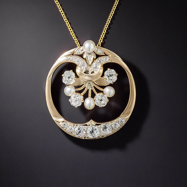 Antique Diamond and Pearl Wreath Necklace