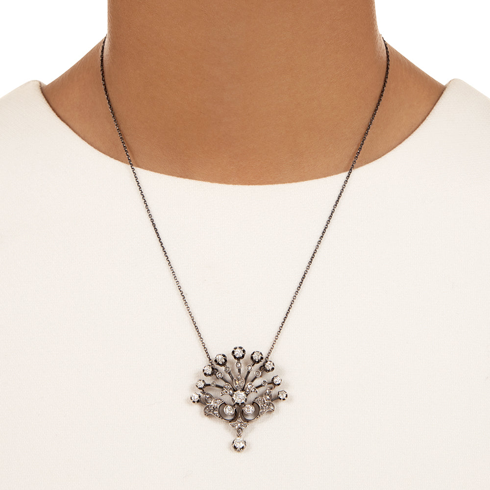 Antique Diamond Peacock Fan Necklace, France - 3