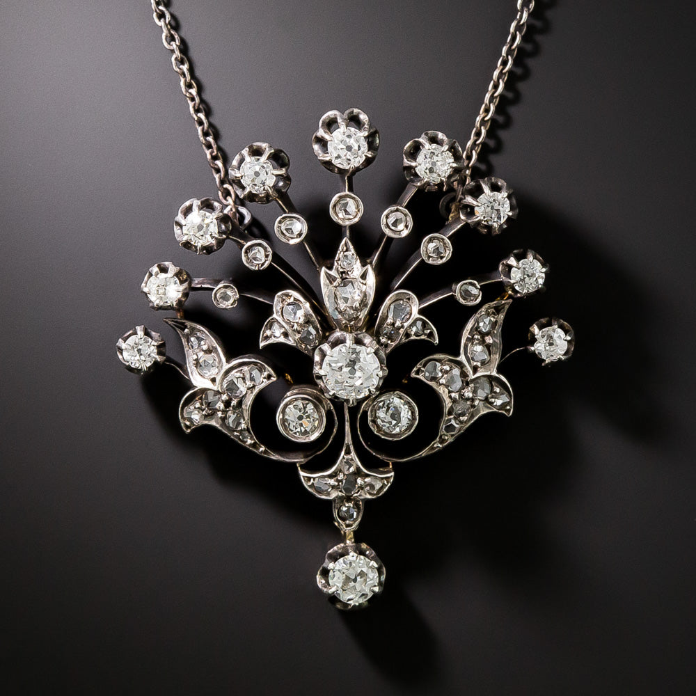 Antique Diamond Peacock Fan Necklace, France - 2