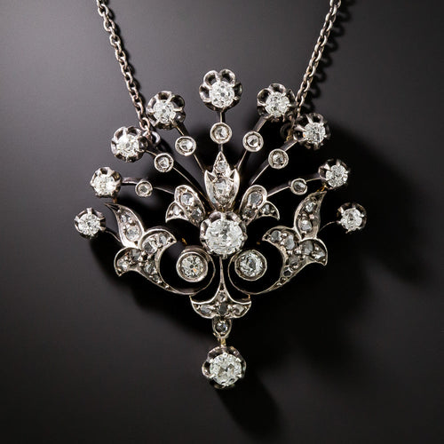 Antique Diamond Peacock Fan Necklace, France - 2