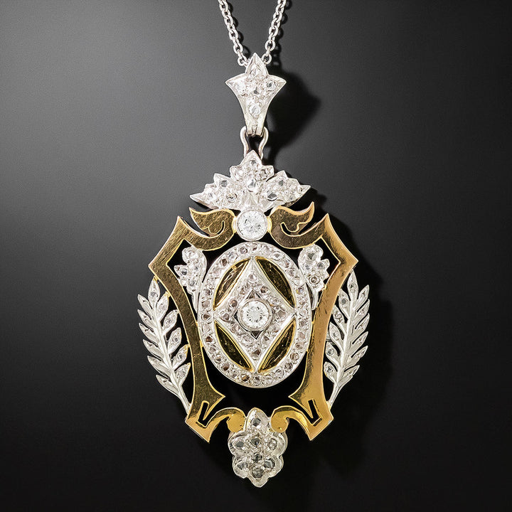 Antique Empire-Style Diamond Lavalière Locket Necklace