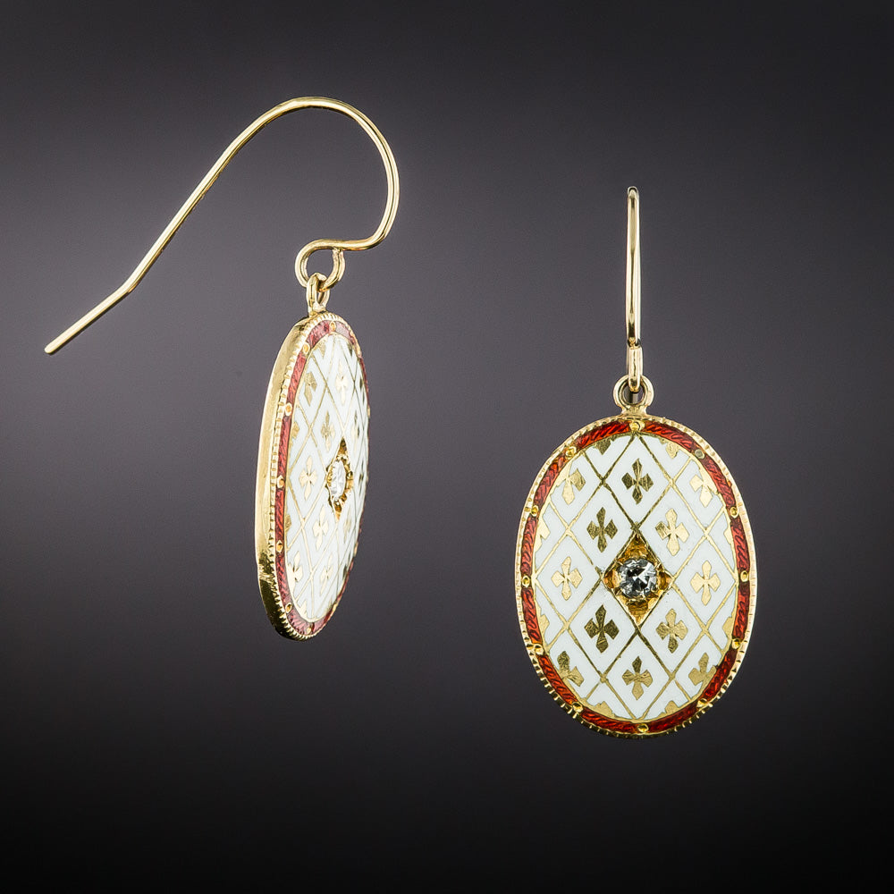 Antique Enamel and Diamond Earrings  - 3