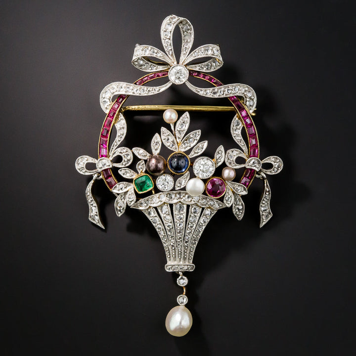 Antique Flower Basket  Pendant/Brooch