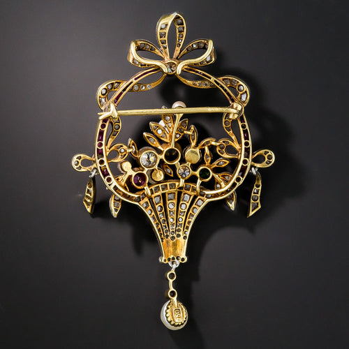Antique Flower Basket  Pendant/Brooch - 6