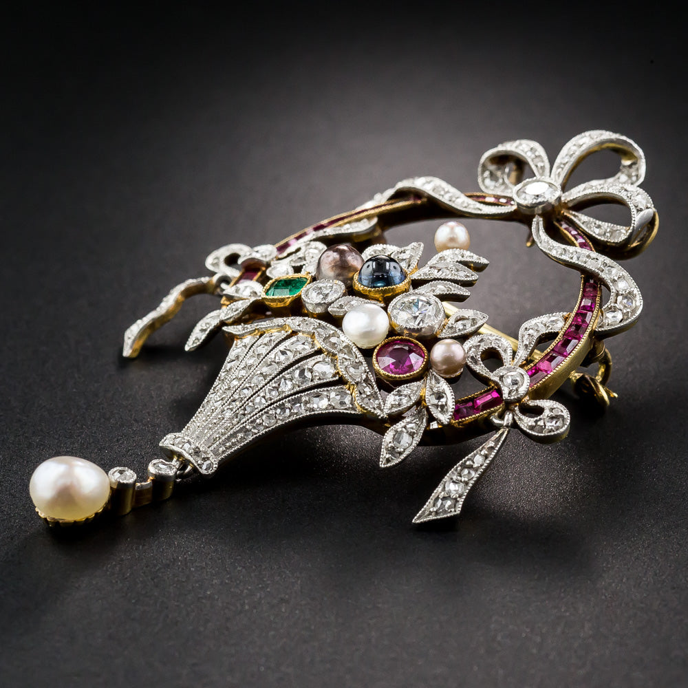 Antique Flower Basket  Pendant/Brooch - 7