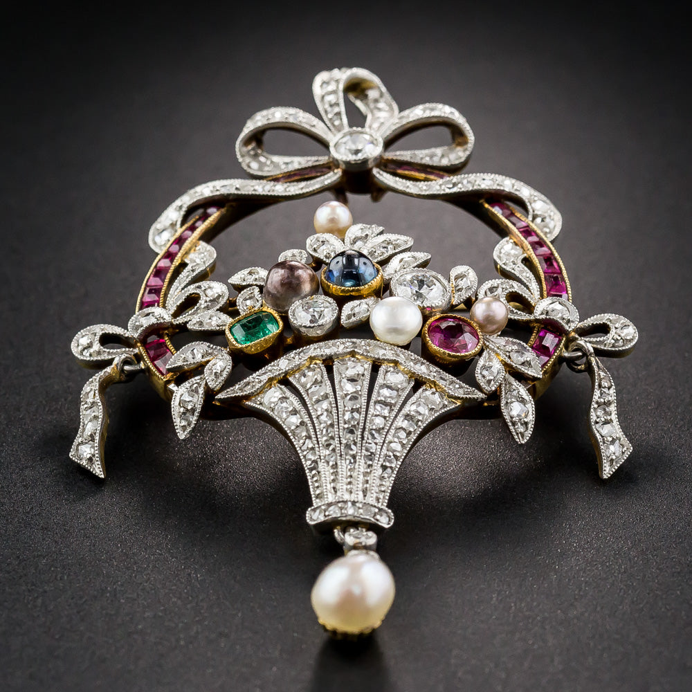 Antique Flower Basket  Pendant/Brooch - 8
