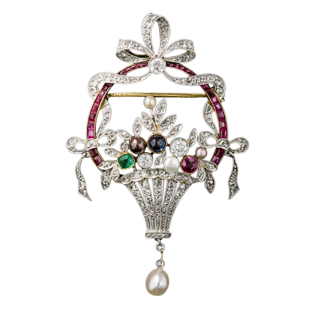 Antique Flower Basket  Pendant/Brooch - 5