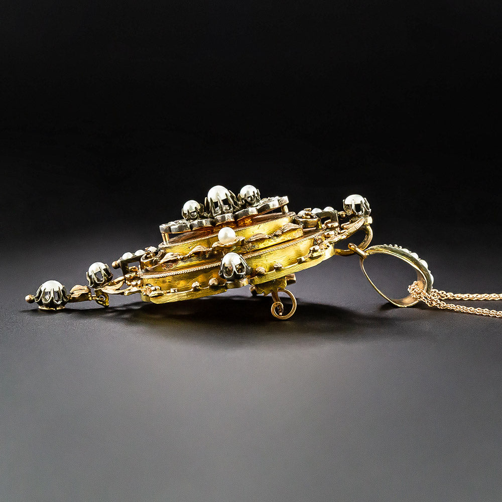 Antique French 18K Pearl and Diamond Pendant/Brooch - 3