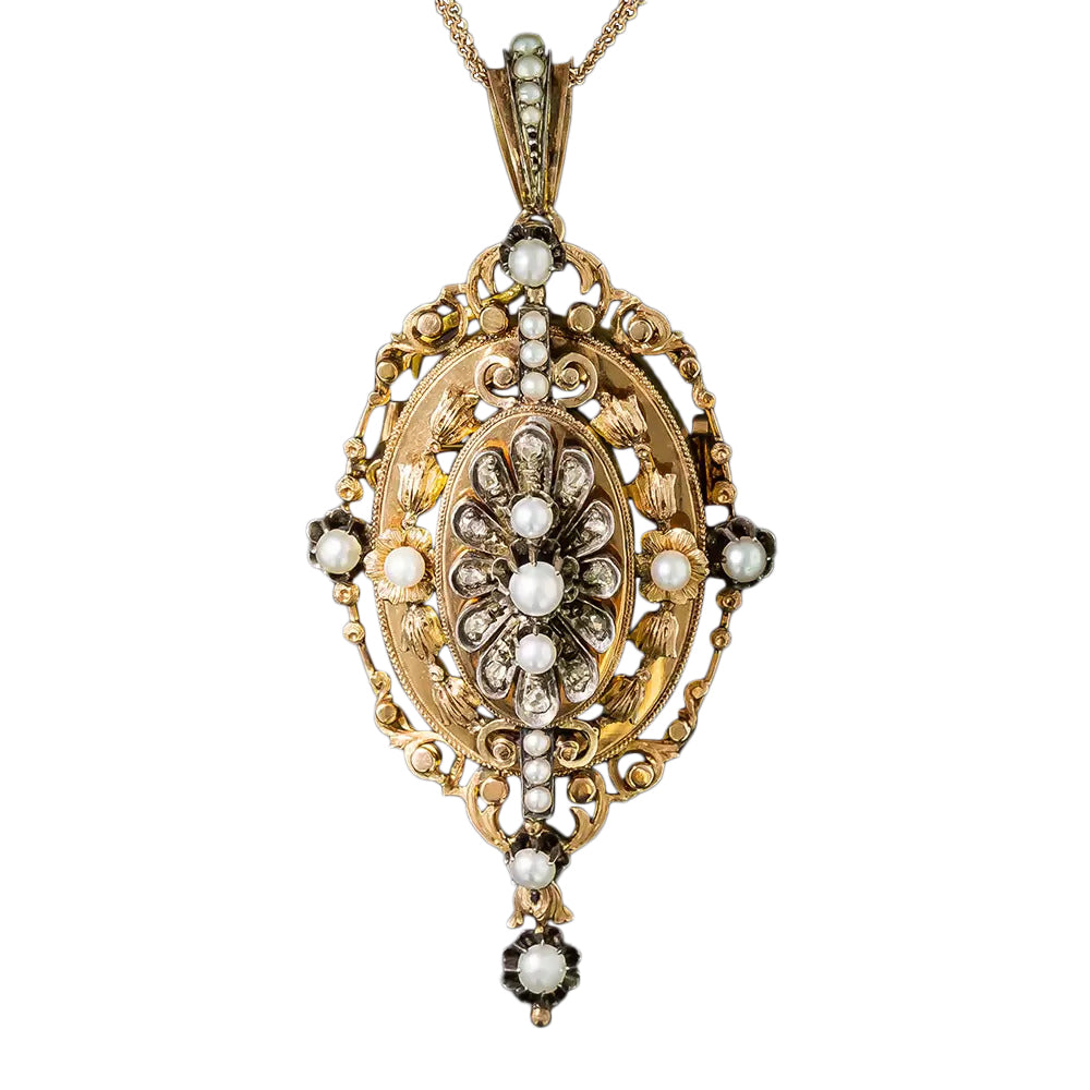 Antique French 18K Pearl and Diamond Pendant/Brooch - 4