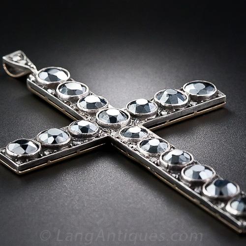 Antique Hematite and Rose-Cut Diamond Cross, Portuguese - 2