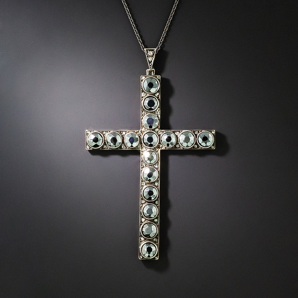 Antique Hematite and Rose-Cut Diamond Cross, Portuguese - 2
