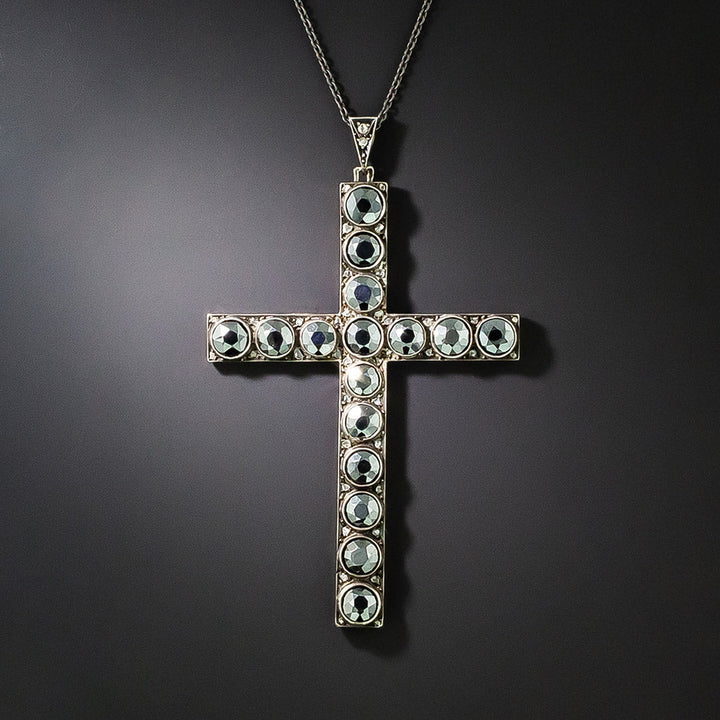 Antique Hematite and Rose-Cut Diamond Cross, Portuguese