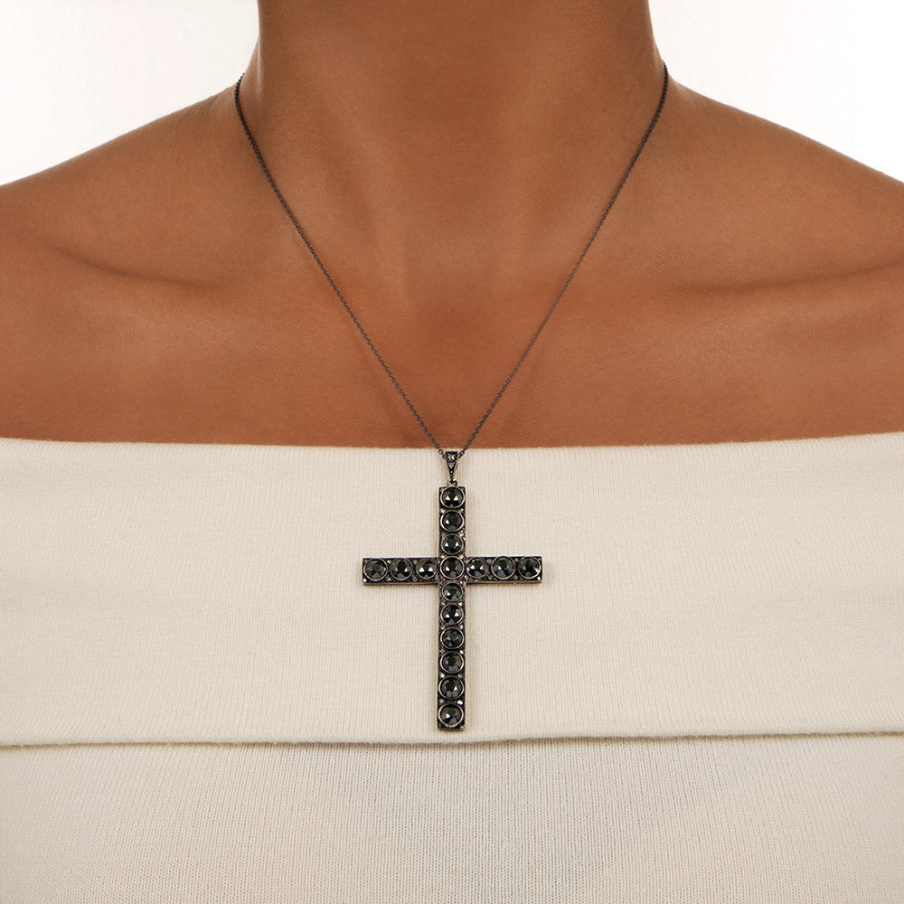 Antique Hematite and Rose-Cut Diamond Cross, Portuguese - 4