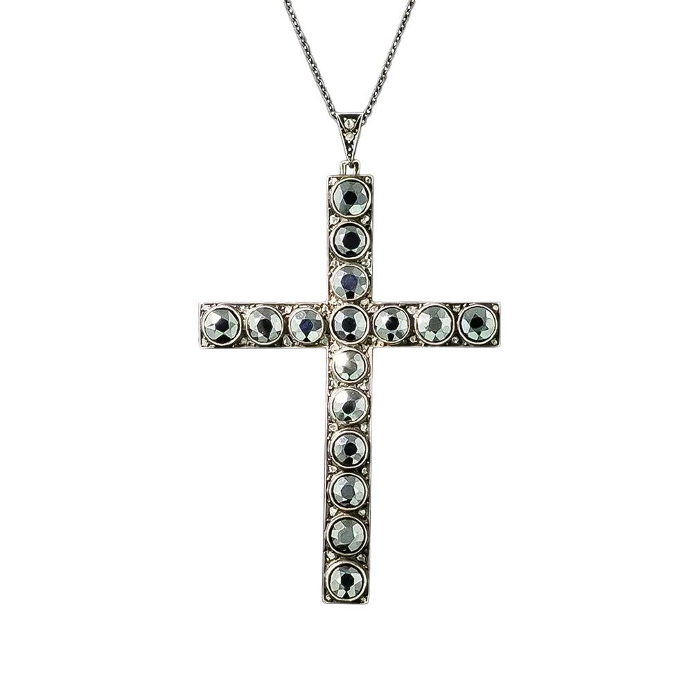 Antique Hematite and Rose-Cut Diamond Cross, Portuguese - 3