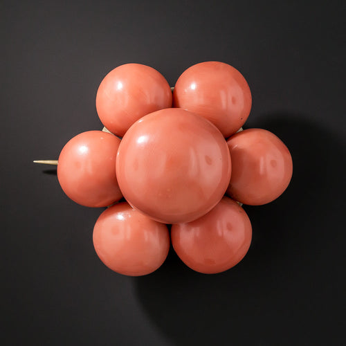 Antique Large Coral Cluster Brooch - 6