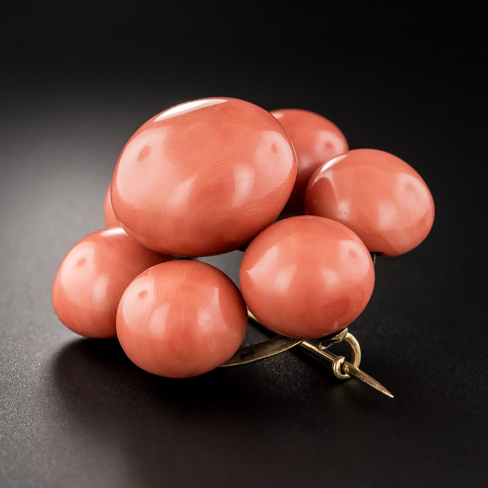 Antique Large Coral Cluster Brooch - 8