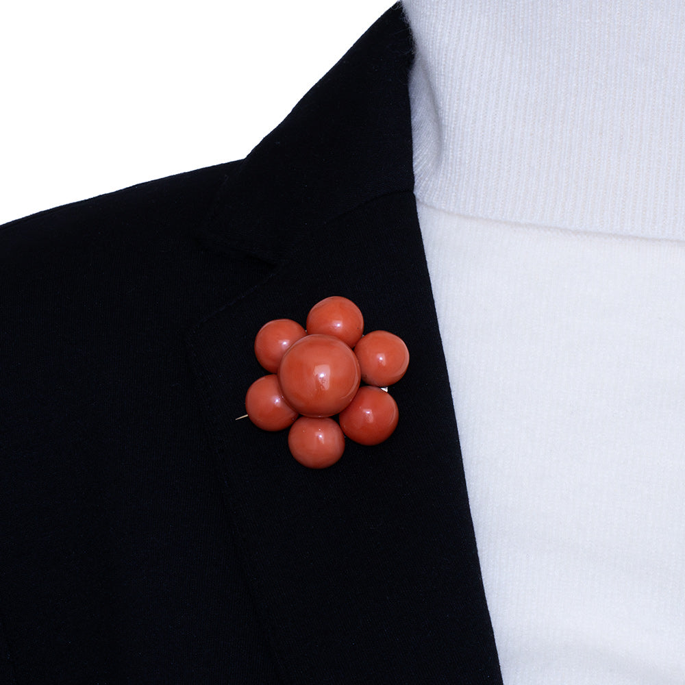 Antique Large Coral Cluster Brooch - 10