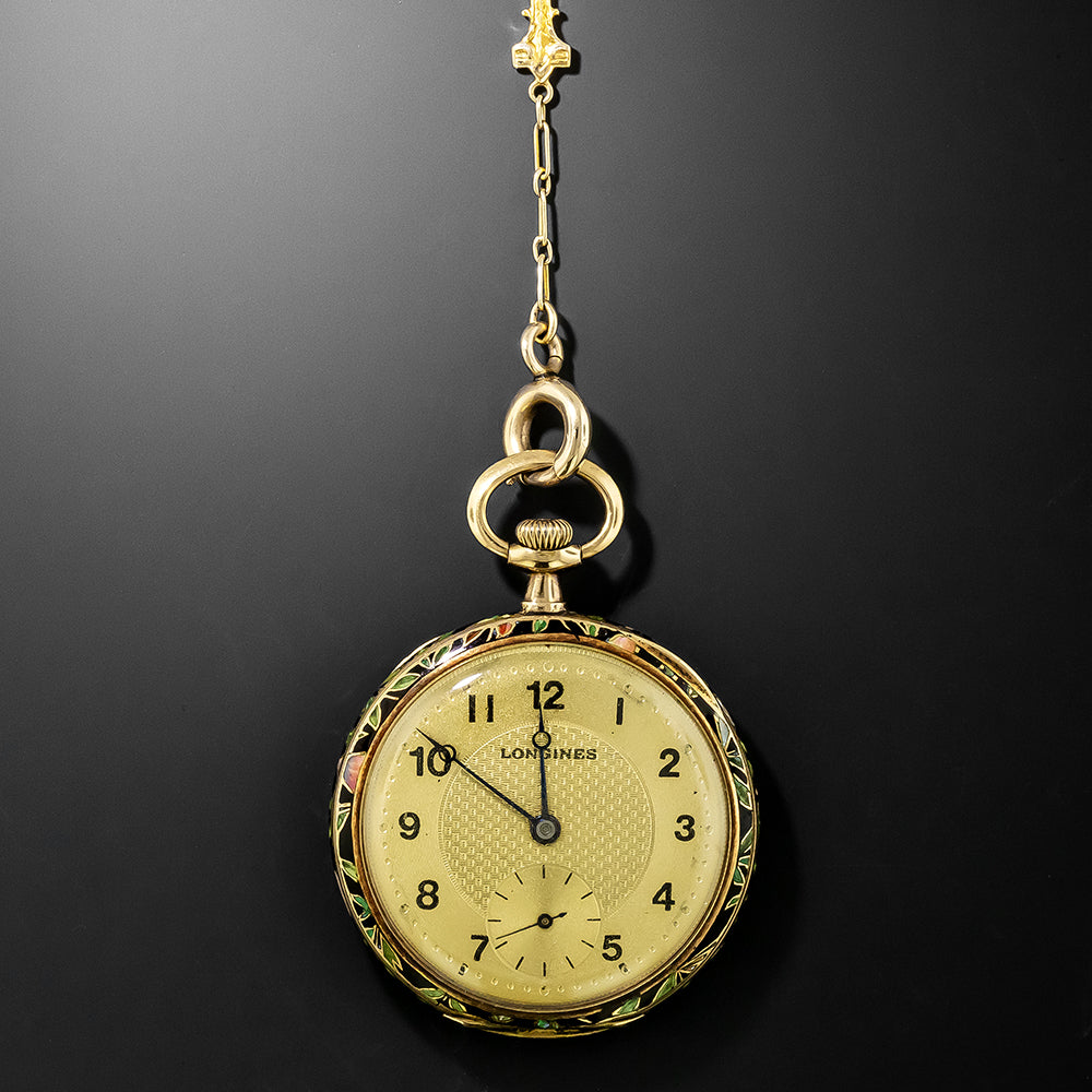 Antique Longines 18K Enamel Pendant Watch Necklace - 7