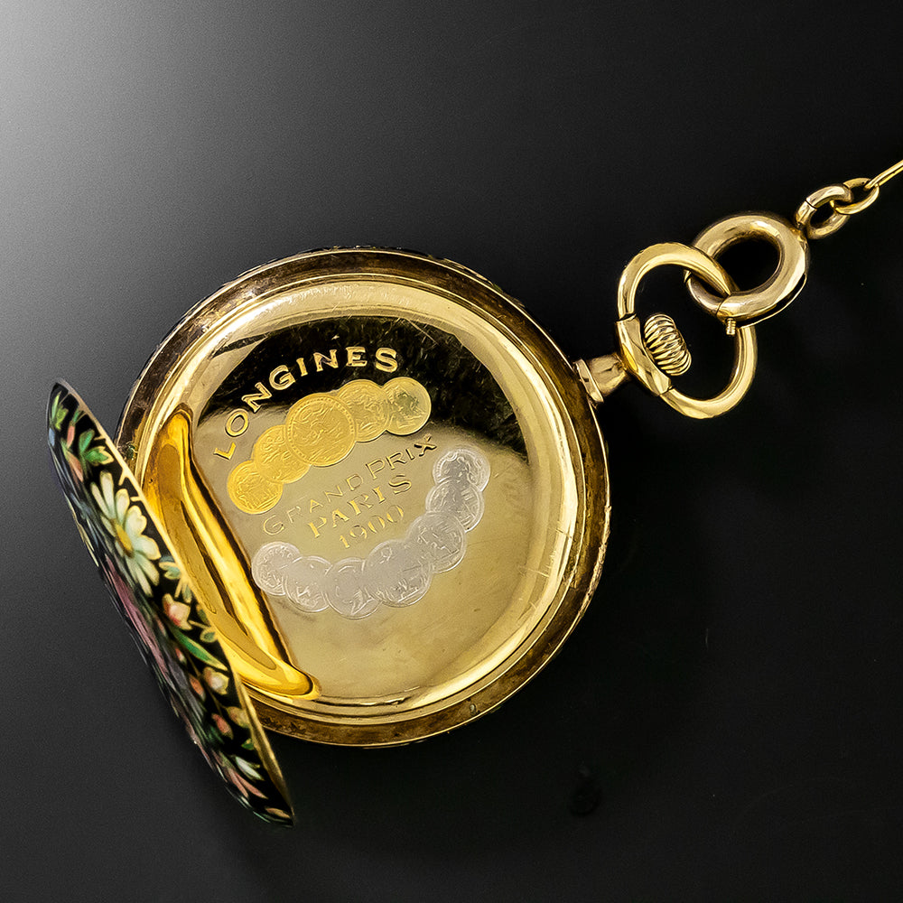 Antique Longines 18K Enamel Pendant Watch Necklace - 8