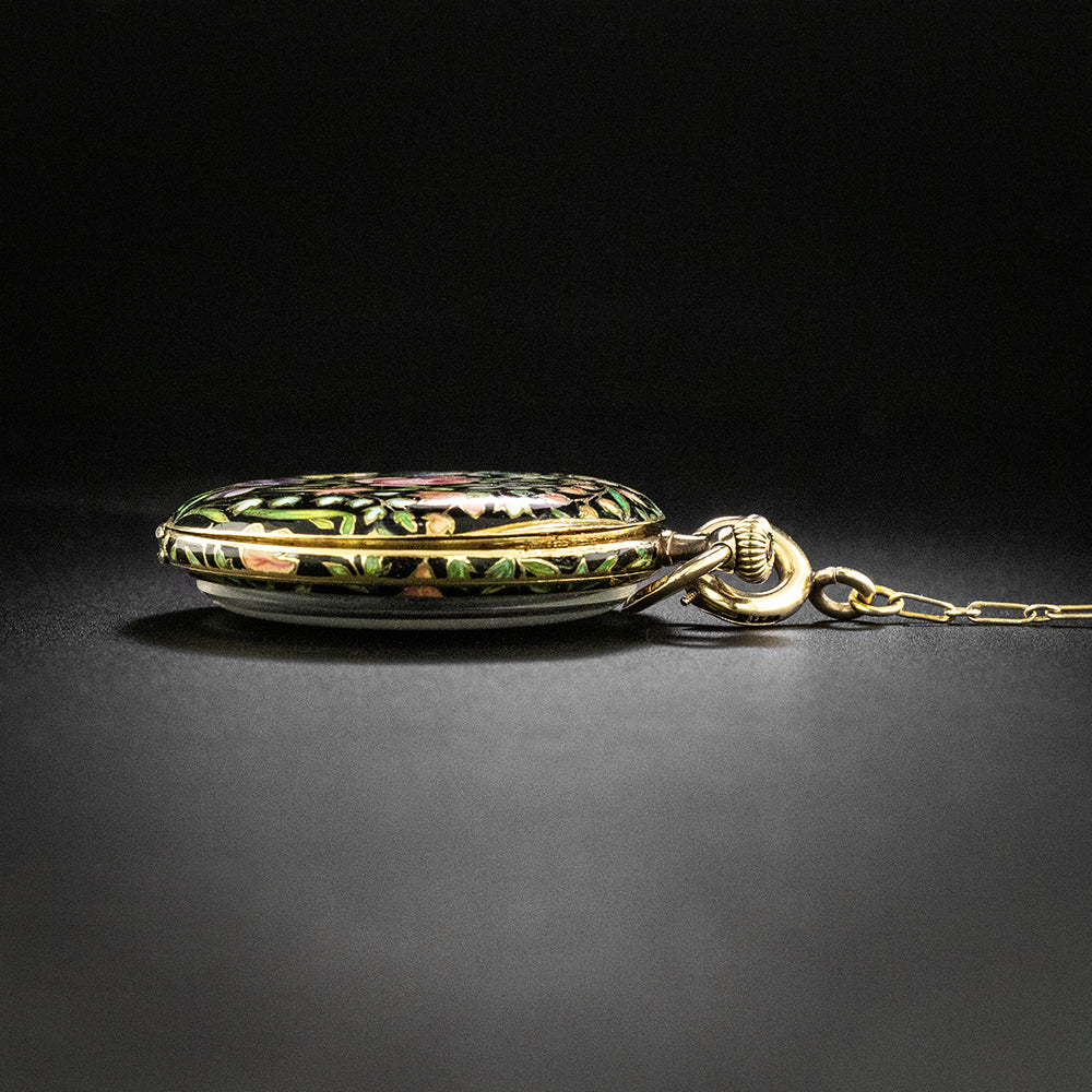 Antique Longines 18K Enamel Pendant Watch Necklace - 9
