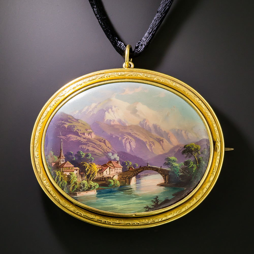 Antique Mont Blanc Swiss Enamel Pendant/Brooch - 1