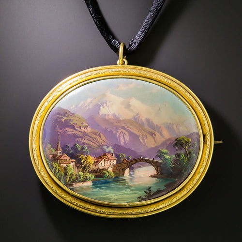 Antique Mont Blanc Swiss Enamel Pendant/Brooch - 1