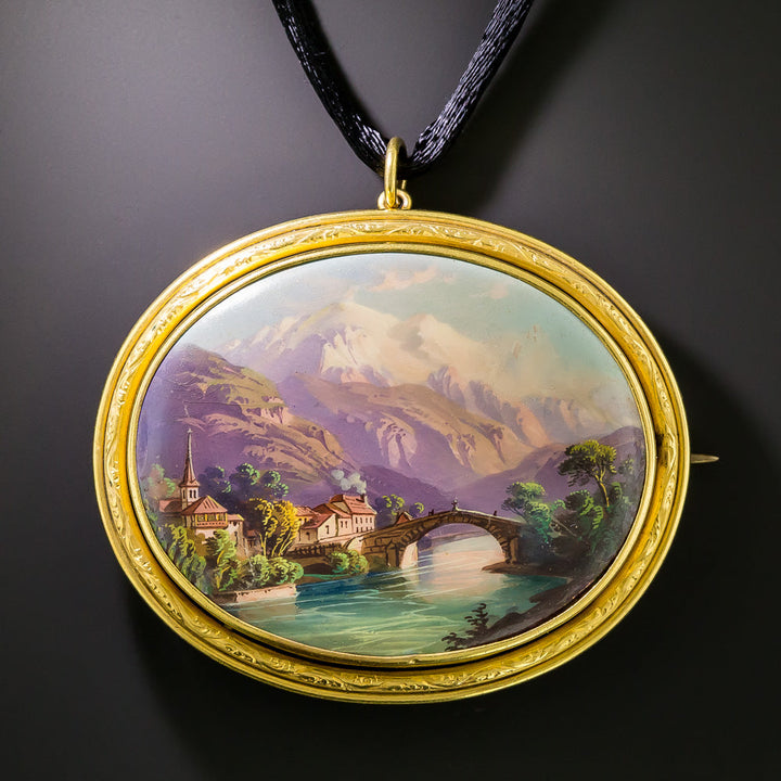 Antique Mont Blanc Swiss Enamel Pendant/Brooch