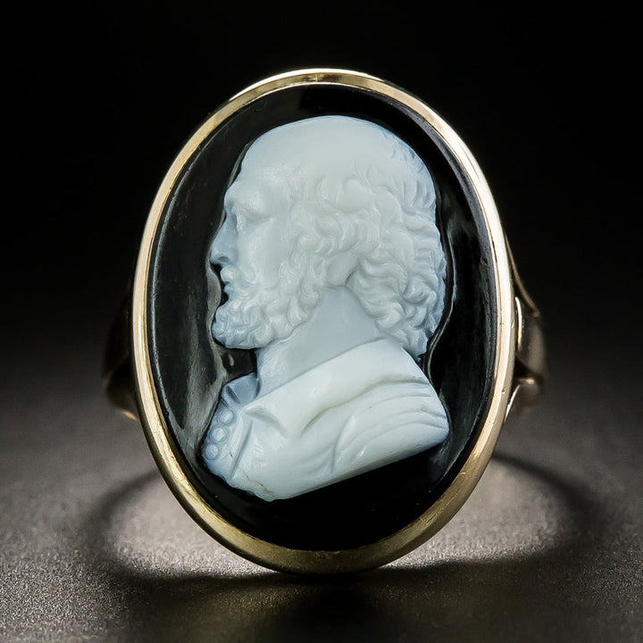Antique Onyx Cameo Ring, Circa 1898