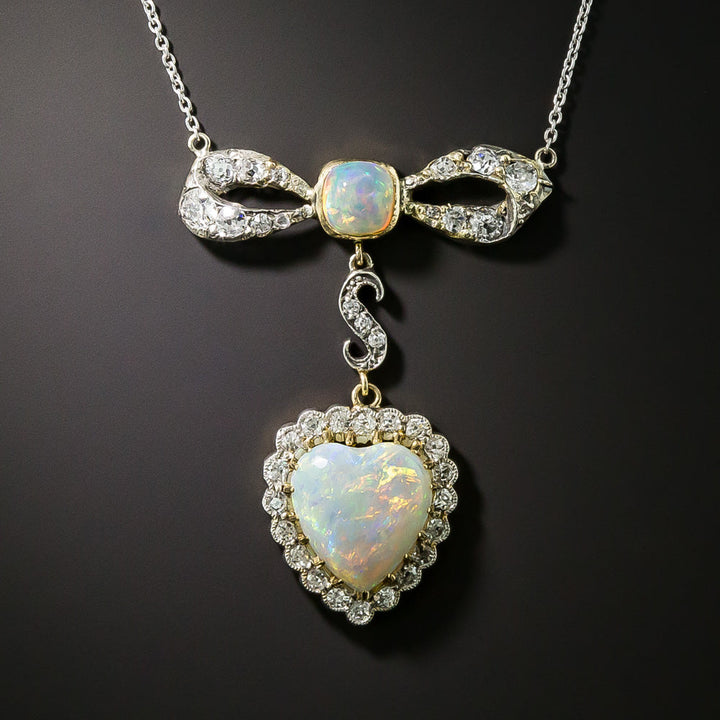 Antique Opal and Diamond Dangle Necklace