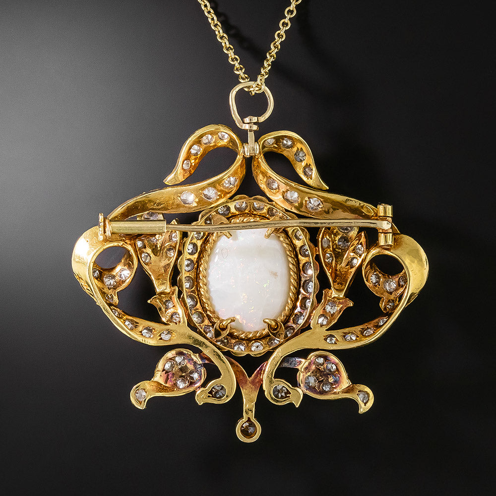 Antique Opal and Diamond Scroll Pendant/Brooch - 3
