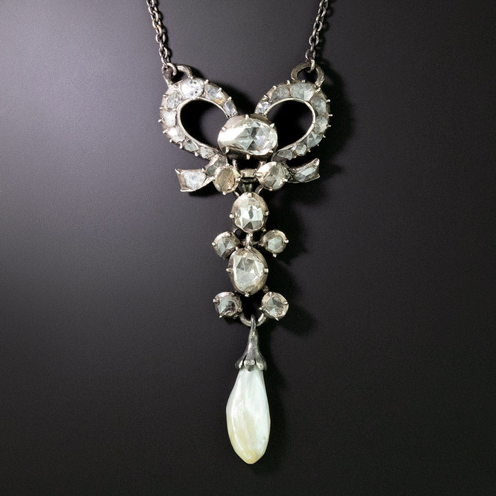 Antique Rose-Cut Diamond And Pearl Lavaliere