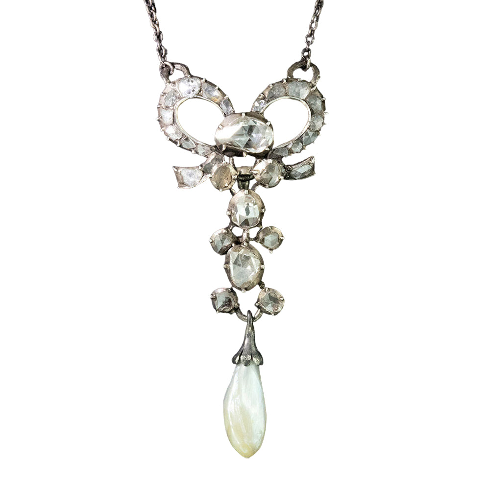 Antique Rose-Cut Diamond And Pearl Lavaliere - 2